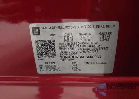 2020 Chevrolet Blazer Awd 2Lt from USA, damaged, VIN 3GNKBHRS6LS600063